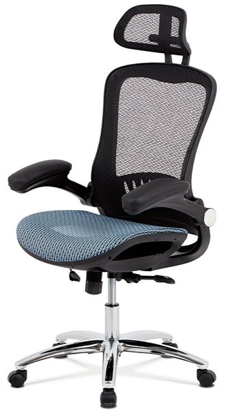 Kancelářská ergonomická židle MET — modrá, s podhlavníkem a područkami
