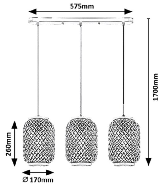 Rabalux 72093 - Lustr na lanku ADALLA 3xE27/40W/230V ratan
