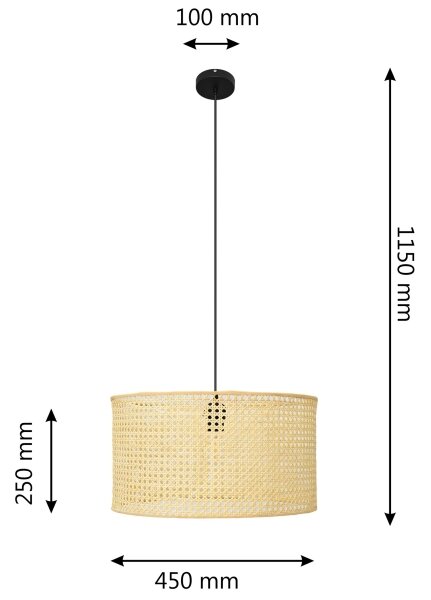 Lustr na lanku ALBA 1xE27/15W/230V pr. 45 cm ratan/černá