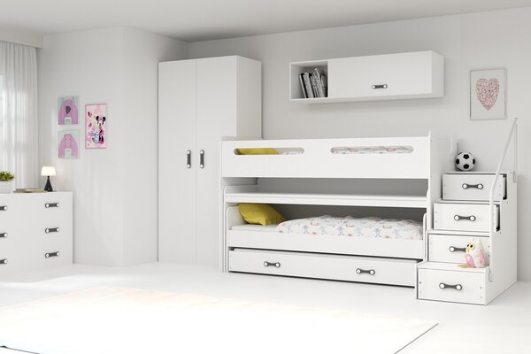 Dětská patrová postel Romana 1 - 3 osoby – bílá - bílá, 80x200 s přistýlkou