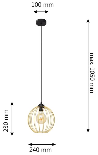 Lustr na lanku MERCURE 1xE27/15W/230V zlatá/černá