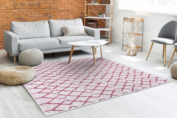 Balta Kusový koberec Sisalový SION 22129 tkaný na plocho geometrický ecru fialový Rozměr: 120x170 cm