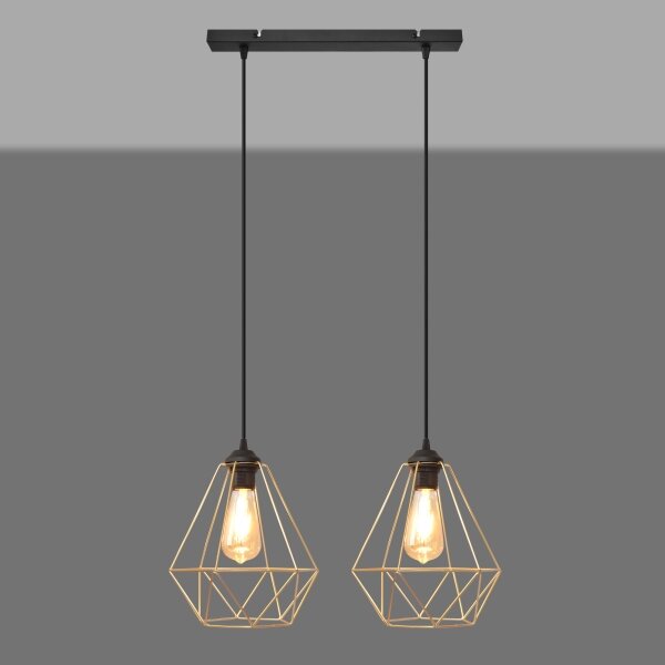 Lustr na lanku KARO 2xE27/15W/230V zlatá/černá