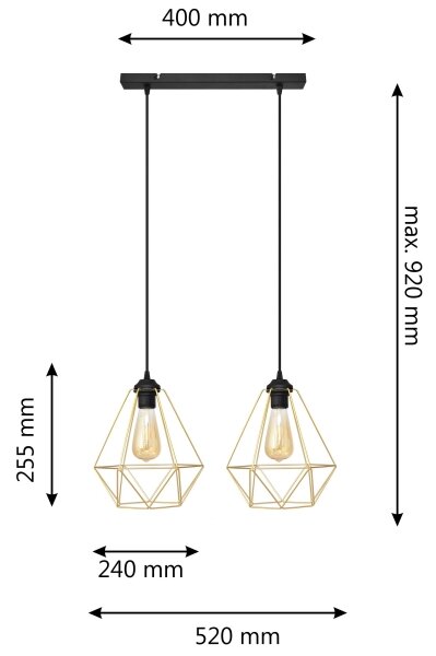 Lustr na lanku KARO 2xE27/15W/230V zlatá/černá