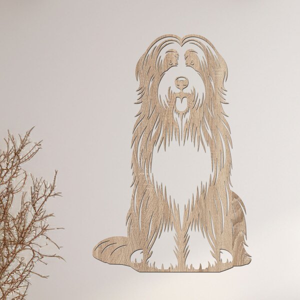 Dřevěný obraz Bearded Collie | Rozměry (cm): 31x40 | Zvolte barvu dekoru: Buk