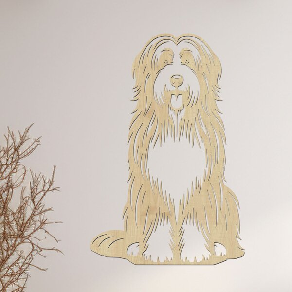 Dřevěný obraz Bearded Collie | Rozměry (cm): 31x40 | Zvolte barvu dekoru: Buk
