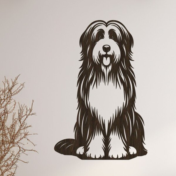 Dřevěný obraz Bearded Collie | Rozměry (cm): 31x40 | Zvolte barvu dekoru: Buk