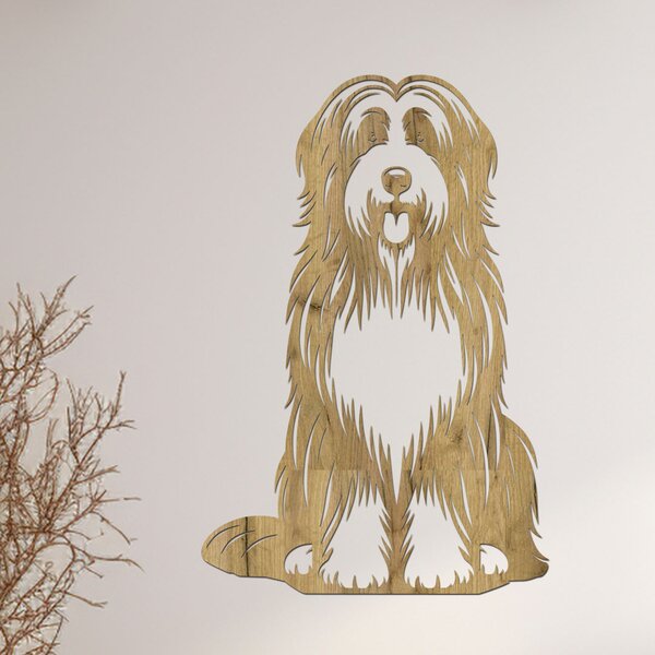 Dřevěný obraz Bearded Collie | Rozměry (cm): 31x40 | Zvolte barvu dekoru: Buk