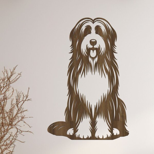 Dřevěný obraz Bearded Collie | Rozměry (cm): 31x40 | Zvolte barvu dekoru: Buk