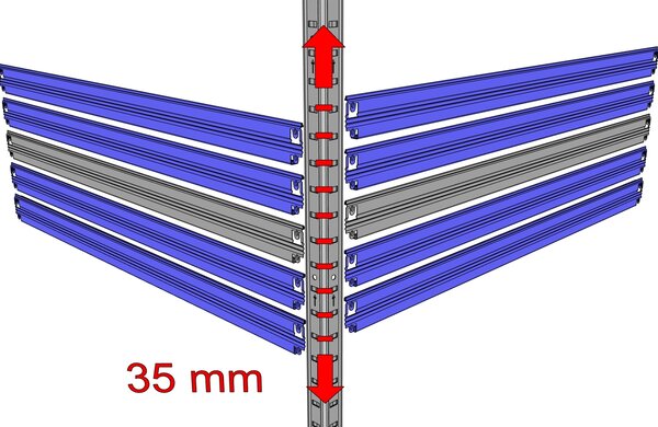 Bezšroubový regál Biedrax 35 x 60 x 210 cm, černý, 7 polic bílé lamino 12mm, nosnost 200 kg na polici