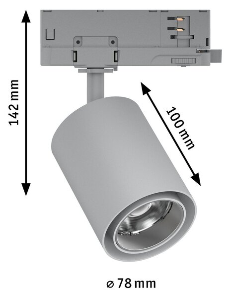 P 96567 ProRail3 LED lištový spot Kratos 50° 9W 4000K 230V stříbrná - PAULMANN