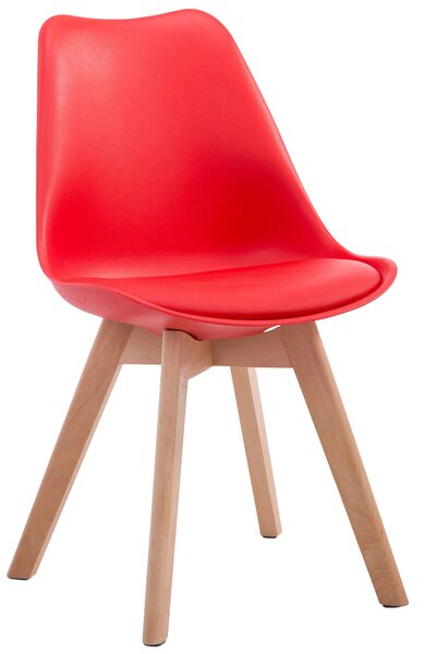 Židle Borne V2 plast / koženka, dřevené nohy natura - Červená