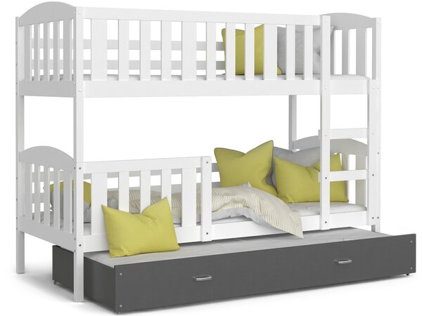 BabyBeds Dětská patrová postel s přistýlkou KUBA bílá Velikost postele: 190x80 cm, Barva šuplíku: Grafit