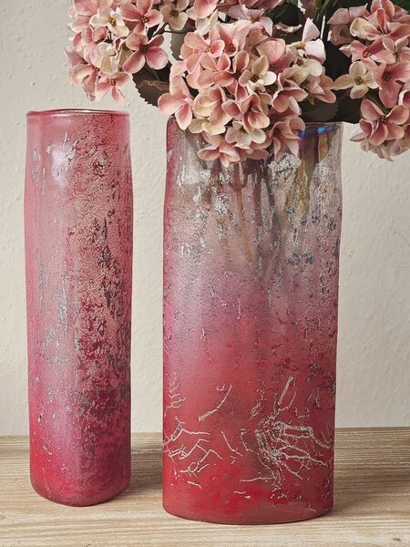 Tmavě růžová skleněná oválná váza Sianel - 13*9*30 cm - J-Line by Jolipa
