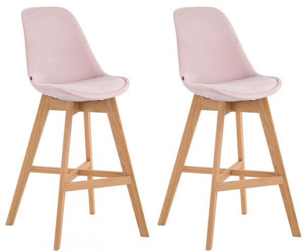Barová židle Cannes ~ samet, dřevěné nohy natura (SET 2 ks) - Ružová