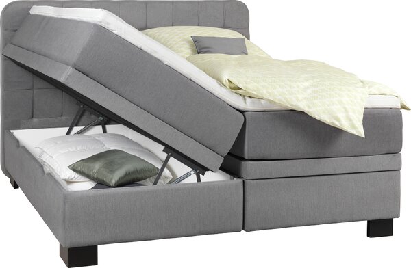 POSTEL BOXSPRING, 180/200 cm, textil, světle šedá Elegando - Postele boxspring