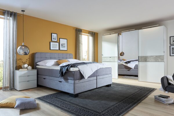 POSTEL BOXSPRING, 180/200 cm, textil, světle šedá Elegando - Postele boxspring