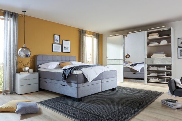 POSTEL BOXSPRING, 180/200 cm, textil, světle šedá Elegando - Postele boxspring
