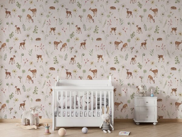 Tapeta srnky - Dancing Deer White Materiál: Digitální eko vlies - klasická tapeta nesamolepicí