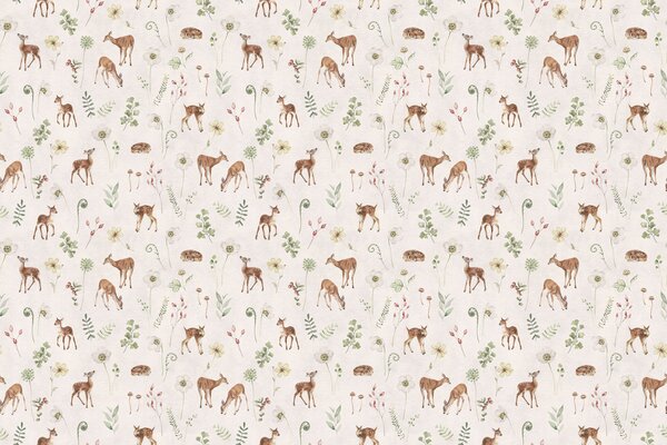 Tapeta srnky - Dancing Deer White Materiál: Digitální eko vlies - klasická tapeta nesamolepicí