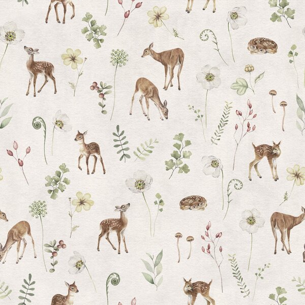 Tapeta srnky - Dancing Deer White Materiál: Digitální eko vlies - klasická tapeta nesamolepicí