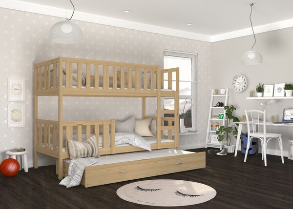 BabyBeds Dětská patrová postel s přistýlkou NEMO borovice Velikost postele: 190x80 cm