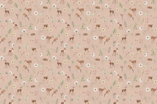 Tapeta srnky - Dancing Deer Pink Materiál: Digitální eko vlies - klasická tapeta nesamolepicí
