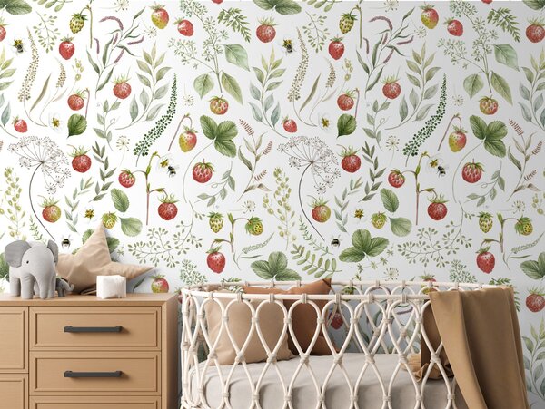 Tapeta lesní jahody - Strawberry Hill Materiál: Digitální eko vlies - klasická tapeta nesamolepicí