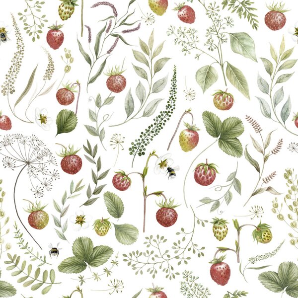 Tapeta lesní jahody - Strawberry Hill Materiál: Digitální eko vlies - klasická tapeta nesamolepicí