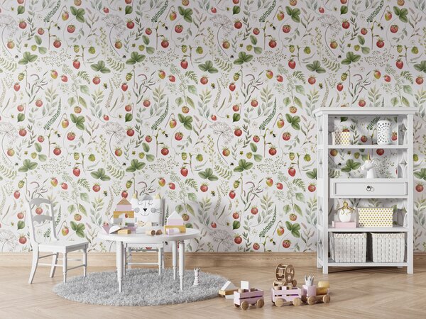 Tapeta lesní jahody - Strawberry Hill Materiál: Digitální eko vlies - klasická tapeta nesamolepicí
