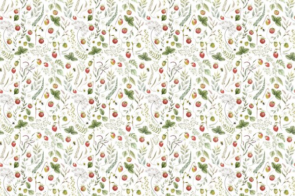 Tapeta lesní jahody - Strawberry Hill Materiál: Digitální eko vlies - klasická tapeta nesamolepicí