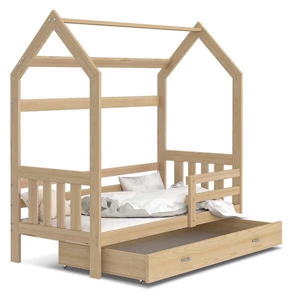 BabyBeds Dětská postel domeček se zábranou a úložným prostorem borovice Velikost postele: 160x80 cm, Barva šuplíku: Borovice