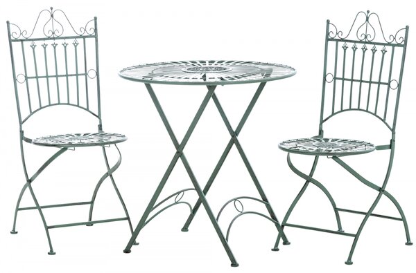 Souprava kovových židlí a stolu Tegal (SET 2+1) - Zelená antik