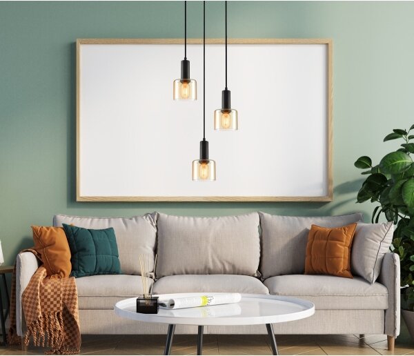 ITALUX PND-65342-3A-BK+AMB - Lustr na lanku SANTIA 3xE27/40W/230V