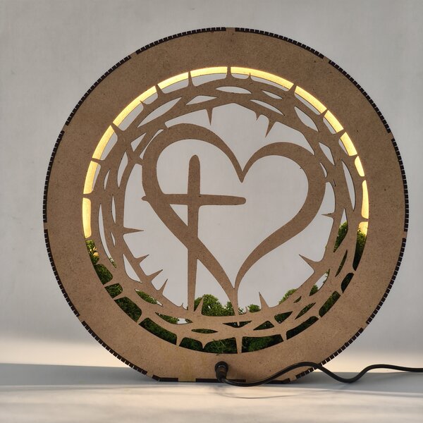 Stmívatelná LED lampa Srdce s křížem | JEZUE: HDF - Ořech 20 cm 4780-115105 LED0609