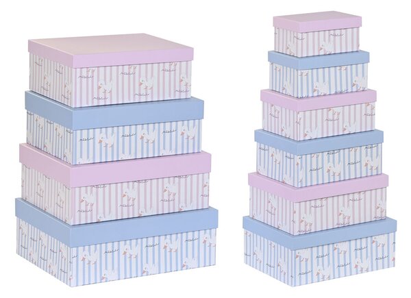 Sada stohovatelných organizačních krabic DKD Home Decor Modrý Růžový Karton (43,5 x 33,5 x 15,5 cm)