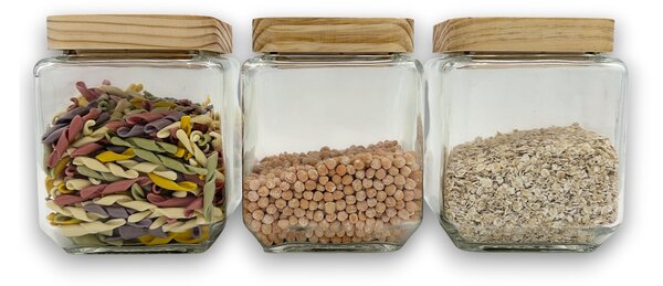 5Five® Skleněná bytelná dóza hranatá s dřevěným víkem, 1,25l KWADR