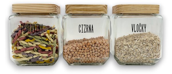5Five® Skleněná bytelná dóza hranatá s dřevěným víkem, 1,25l KWADR
