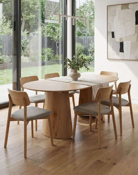 Kulatý rozkládací stůl Enzo M Plus, 100–180 cm, divoký dub