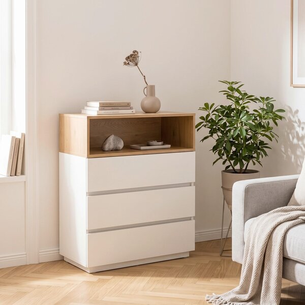 KOMODA, bílá, barvy dubu, 80/100/40 cm MID.YOU - Široké komody, Online Only