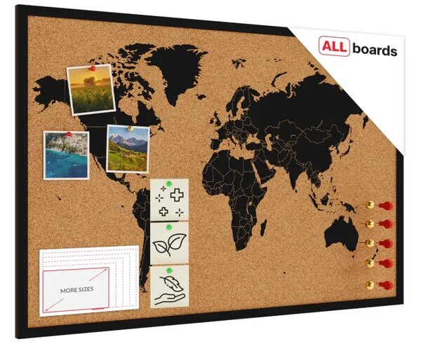 ALLboards korková nástěnka mapa světa 90 x 60 cm,TK96_MBK