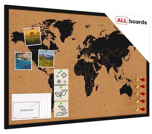 ALLboards korková nástěnka mapa světa 90 x 60 cm,TK96_MBK