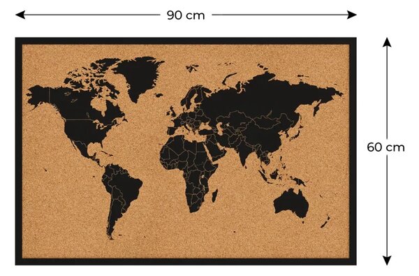 ALLboards korková nástěnka mapa světa 90 x 60 cm,TK96_MBK