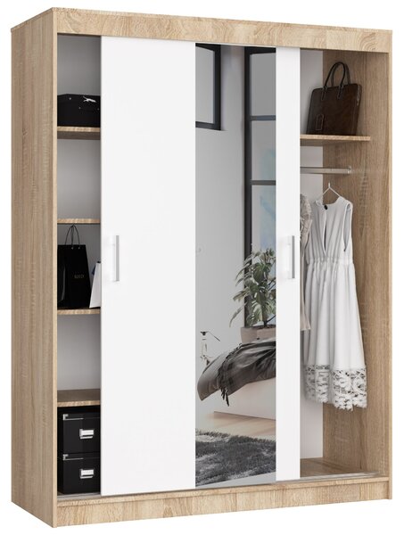 Šatní skříň s posuvnými dveřmi a zrcadlem 150cm sonoma / bílá