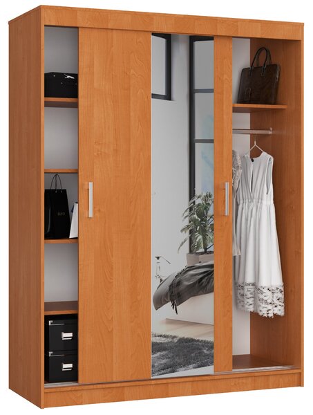 Šatní skříň s posuvnými dveřmi a zrcadlem 150cm olcha