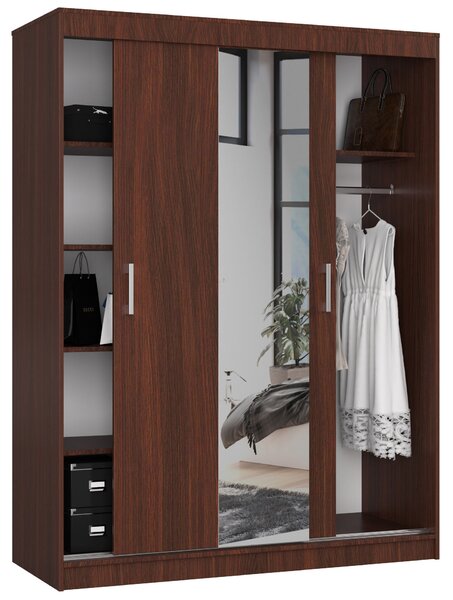 Šatní skříň s posuvnými dveřmi a zrcadlem 150cm wenge