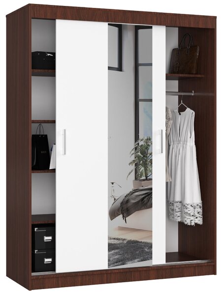 Šatní skříň s posuvnými dveřmi a zrcadlem 150cm wenge / bílá