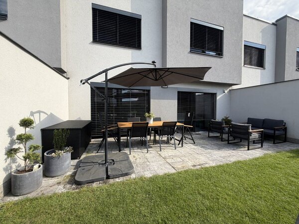 Zahradní set KOMPLET 3v1 – jídelní set, lounge set a slunečník