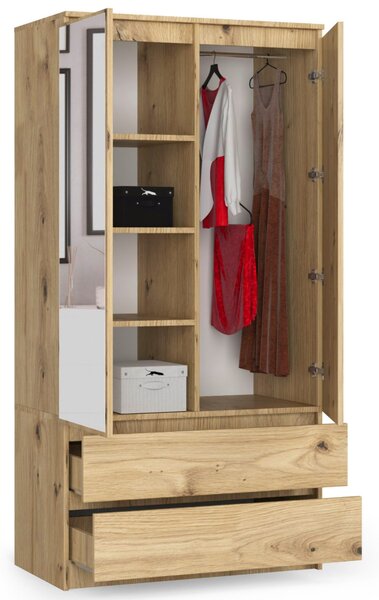Šatní skříň s otočnými dveřmi a zrcadlem 90cm dub artisan