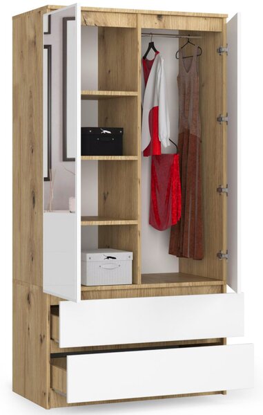 Šatní skříň s otočnými dveřmi a zrcadlem 90cm dub artisan / bílá